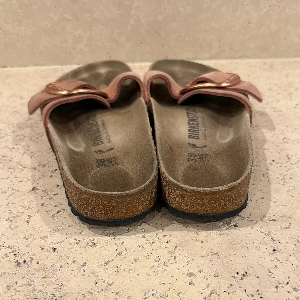 Birkenstock Madrid Slides in Rose Pink with Rose Gold Buckles - Picture 4 of 6